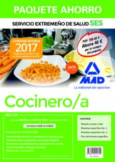 paquete ahorro cocinero/a del servicio extremeño de salud (incluye temario comun y test; temarios especificos 1 y 2; test temario especifico y acceso a campus oro)-9788414211304