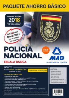 paquete ahorro básico escala básica policía nacional 2018. (temario volúmenes 1, 2 y 3; test volúmenes 1 y 2;-9788414214534