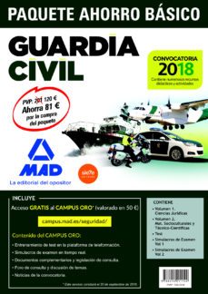 paquete ahorro basico guardia civil 2018 (incluye 1 y 2; test simulacros de examen 1 y 2; y acceso campus oro)-9788414211144
