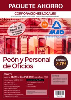 paquete ahorro peón y personal de oficios de corporaciones locale s. ahorro de 43 € (incluye temario general volúmenes 1 y 2; test y supuestos prácticos; acceso gratis a campus oro)-9788414227244