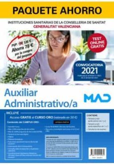paquete ahorro auxiliar administrativo instituciones sanitarias g eneralitat valenciana (incluye temario y test parte comun        volumenes 1 y 2; temario y test parte especifica volumenes 1 y 2 ; sim-domingo gomez martinez-9788414245064