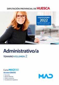 Portada de ADMINISTRATIVO/A DE LA DIPUTACION PROVINCIAL DE HUESCA. TEMARIO VOLUMEN 2